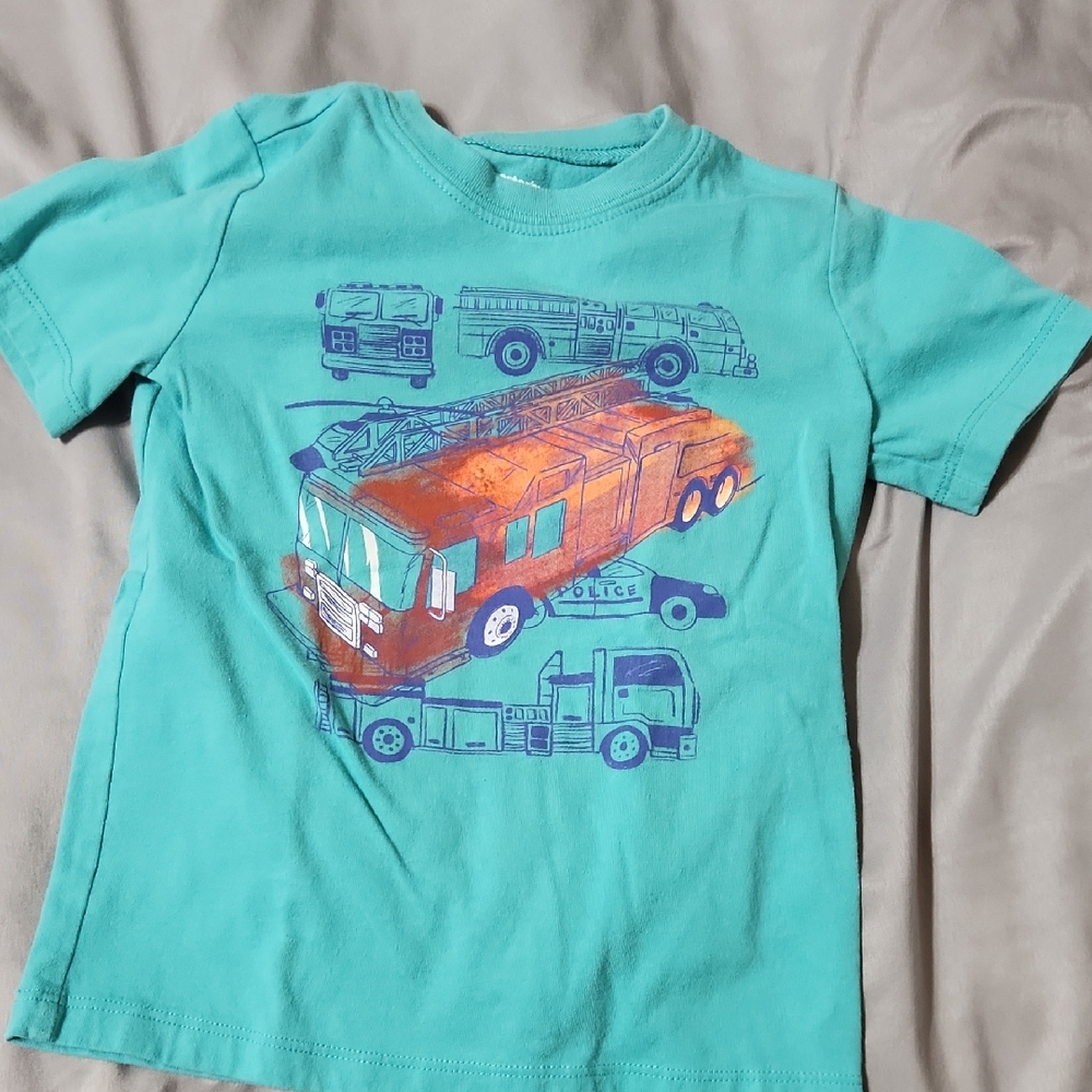 Carter's Aqua Tee with Orange Fire Truck Graphic